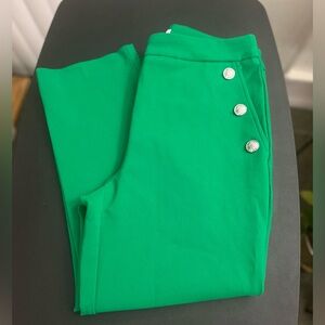Stretchy Rachel Zoe Green Cropped Pants with Silver Buttons